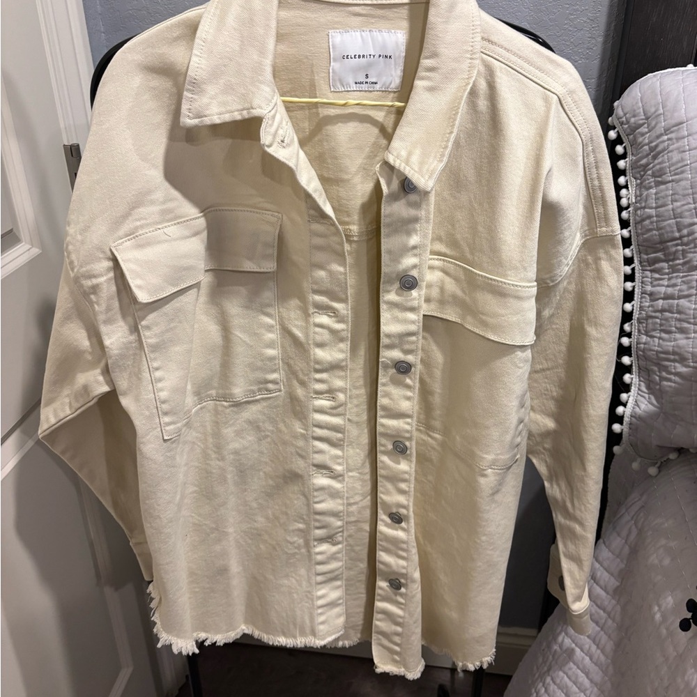 Celebrity Pink Cream Button-Up Shacket